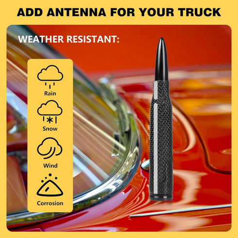 Universal Carbon Fiber 50 Cal Bullet Antenna, Fits Chevy GMC Ford Jeep Dodge Toyota, 5.5" AM/FM Radio
