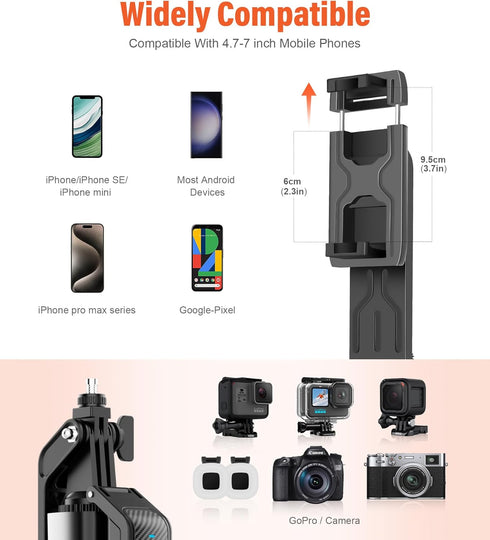 71 Inch Tall Selfie Stick Phone Tripod with Detachable Wireless Remote and 2 LED Lights for Recording, Video, Picture,
