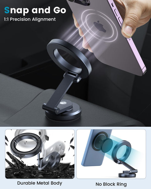 APPS2Car MagSafe Car Mount, Foldable Metal Magnetic Phone Holder for Car Dash, Compatible with iPhone 15/14/13/12 Pro