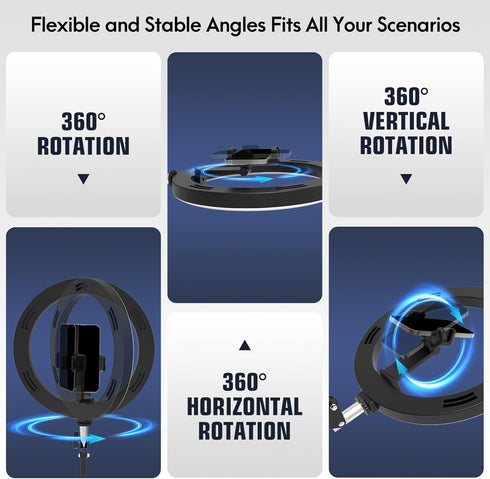Overhead Camera Mount with Selfie Ring Light and Phone Holder, 10" LED Ring Light for Desk with Stand and Remote for