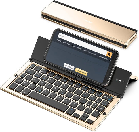 Geyes Folding Bluetooth Keyboard, Wireless Portable Keyboard with Aluminum Alloy Housing, for iPad, iPhone, Tablets