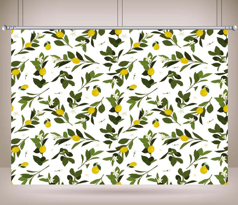 CORFOTO 9x6ft Summer Fabric Lemon Branch Backdrop Yellow Lemons Green Leaves White Flowers Citrus Pattern Photography