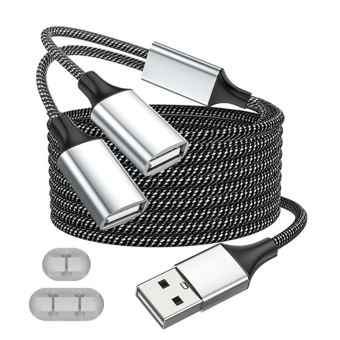 USB Splitter, USB A Male to 2 Female Extension Cable, 4Ft Long USB Y Splitter for Charging and Data Transfer for