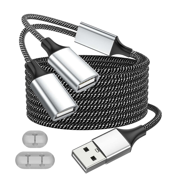 USB Splitter, USB A Male to 2 Female Extension Cable, 4Ft Long USB Y Splitter for Charging and Data Transfer for