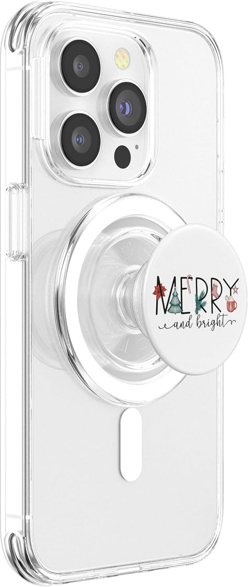 Merry and Bright Merry Christmas Graphic Holiday PopSockets PopGrip for MagSafe