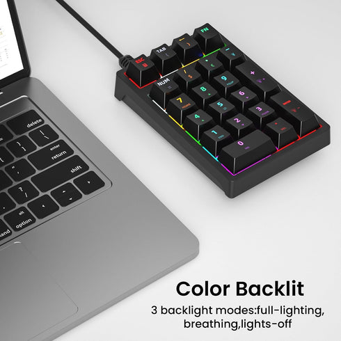 Gurjot 21 Number Pad, Mechanical USB Wired Numeric Keypad with Color Backlit Key Numpad for Laptop Desktop Computer PC