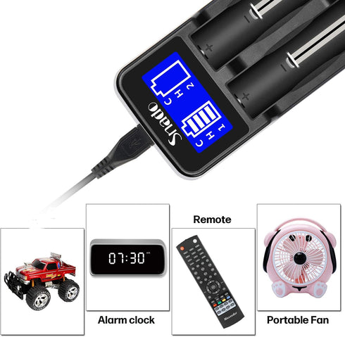 Snado Intelligent Charger - LCD Display Universal Smart Charger for Li-ion, Ni-MH/Ni-Cd Batteries (2 Slots)