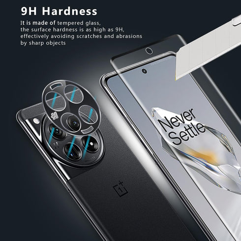 OnePlus 12 2+2 Pack: 3D Curved Tempered Glass Screen & Camera Lens Protectors, 9H Hardness, Anti-Scratch, Fingerprint