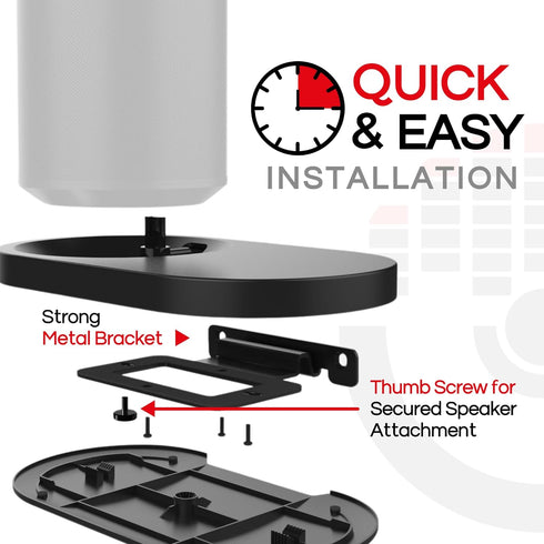 ERA100 Shelf Wall Mount, Black, Compatible with Sonos ERA 100 Speaker, Bracket and Cord Management