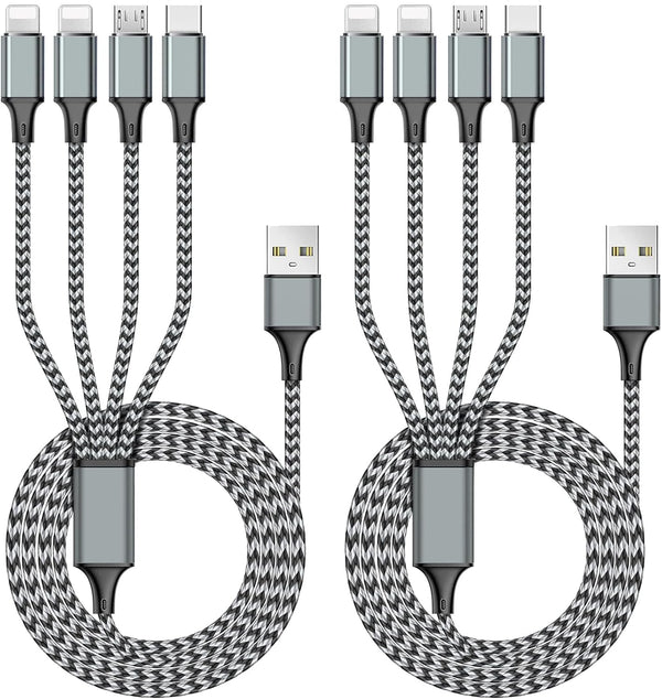Puxnoin Multi Charging Cable 6FT 2Pack, 4 in 1 Universal Multiple USB Cable Fast Charging Cord with Type-C, Micro USB