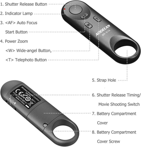 Wireless Camera Remote Control Shutter Release for Canon EOS Rebel SL2, SL3, 77D, R8, R5, R6 II, R6, PowerShot