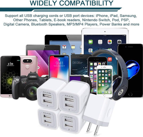 ?5Pcs? USB Plug, Wall Charger Fast Charging Block, Power Adapter Cube 2 Port Charge Travel Brick for iPhone 14 13 12 SE