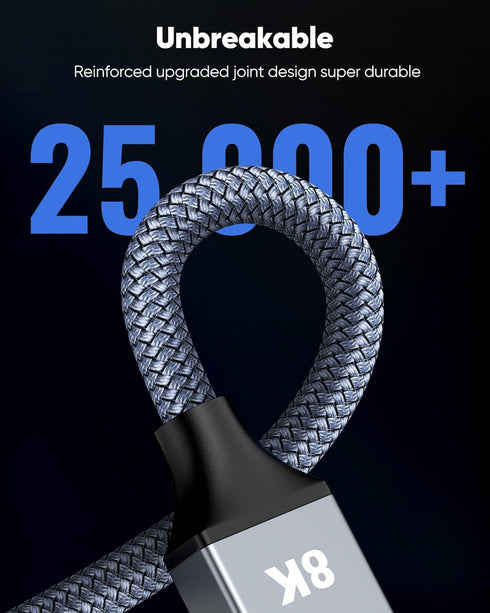 25ft 8K 4K@120Hz 2.1, 48Gbps PS5, PS4, 8K@60Hz, 2K@240Hz, 144Hz, 2.2 2.3, Capshi HDMI Cable High Speed Cord for TV