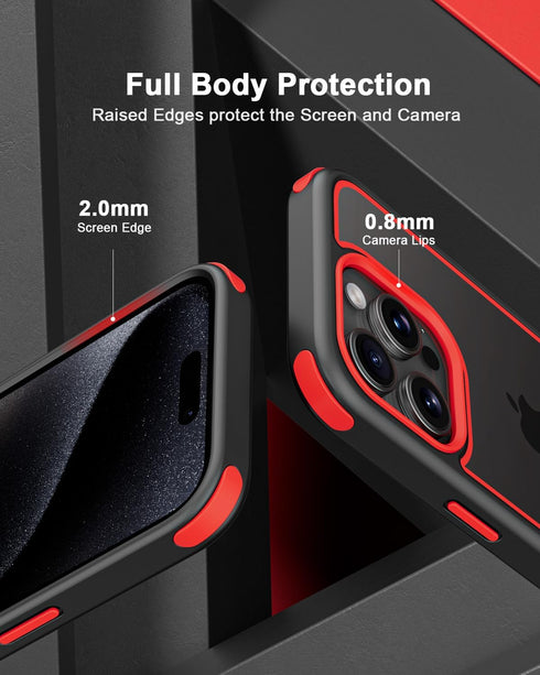 iPhone 15 Pro Case Compatible, Black/Red with Multicolor Shockproof Bumpers, Crystal Clear Back & Soft Silicone TPU