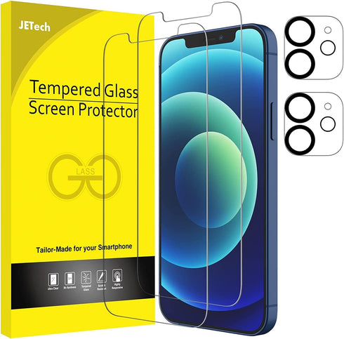 JETech 2-Pack Tempered Glass Screen Protector for iPhone 12 6.1-Inch with Camera Lens Protector