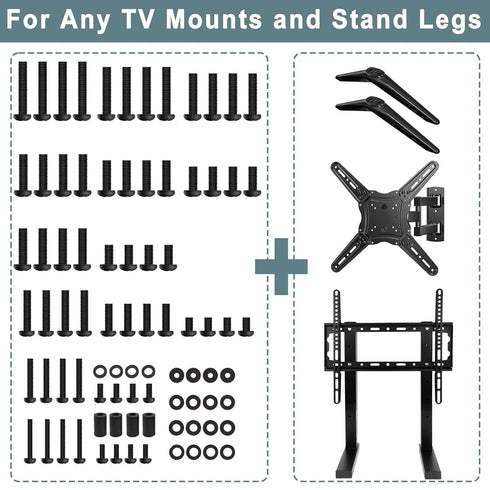 Universal TV Mount Screws Kit, Includes M4 M5 M6 M8 Screws, Washers for Samsung TCL Hisense LG Vizio Onn Sony Toshiba