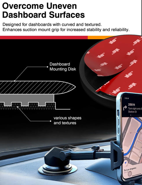 MASIGO Set 3.15" (80mm) 2 2 Dashboard Adhesive Mounting Disk for Suction Cup Car Mounts Flat Surface Pad for Phone
