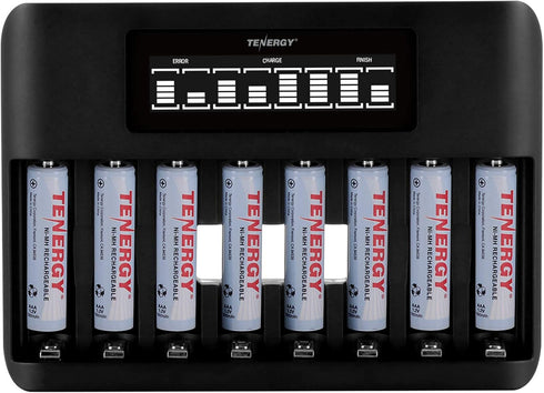 Tenergy TN480U 8-Bay LCD Display Fast Charger for NiMH/NiCD AA AAA Rechargeable Batteries