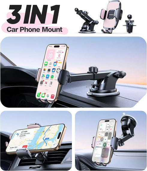TORRAS Pink Phone Holders for Your CarUltra-Durable & Strongest Suction, Universal Car Phone Holder Mount Truck Cradle
