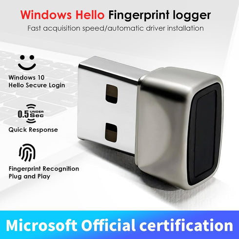 Windows10/11, Setup-Windows USB Fingerprint Reader for Windows Hello Mini Fingerprint Scanner,Metal Shell Auto Driver