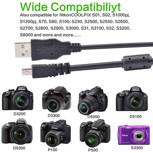 Replacement UC-E6 UC-E23 UC-E17 USB Cable Photo Transfer Cord Compatible with Nikon Digital Camera SLR DSLR D3200 D3300