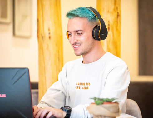 PowerLocus Wireless Bluetooth Over-Ear Headphones, Foldable Wired Headsets with Built-in Microphone for iPhone,