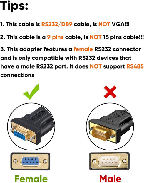 CableCreation USB to RS232 Adapter, 6.6ft USB 2.0 Male to RS232 Female DB9 Serial Converter Cable, Black