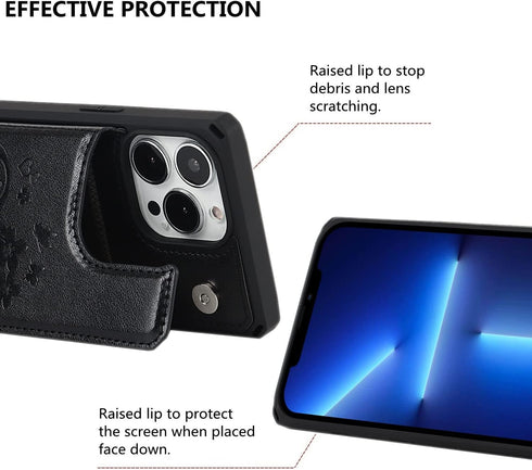 iCoverCase iPhone 13 Pro Max Wallet Phone Case, RFID Blocking PU Leather with Card Holder, 6.7 Inch (Heart Black)