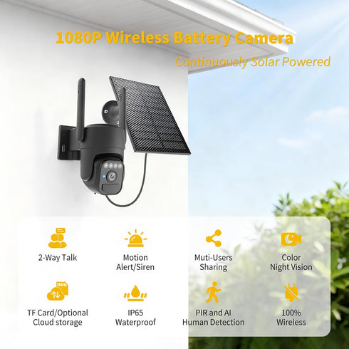 WY-LINK 360 Solar Camera Outdoor Wireless, Cameras for Home Security, Two-Way Talk, Auto Tracking, Light Alarm, Color