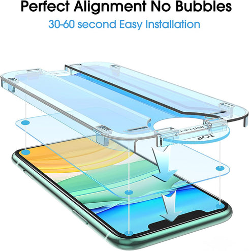 amFilm OneTouch Glass Screen Protector for iPhone 11, iPhone XR (6.1") with Easy Installation Kit, Tempered Glass, 2 Pack