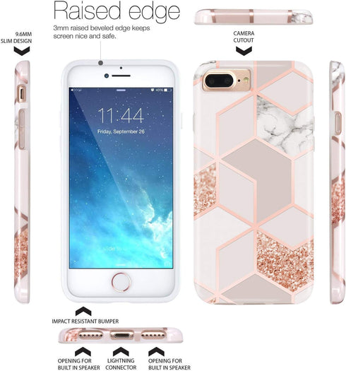 Jaholan Case for iPhone 7 Plus, Bling Glitter Sparkle Rose Gold Marble Design TPU Gel Case