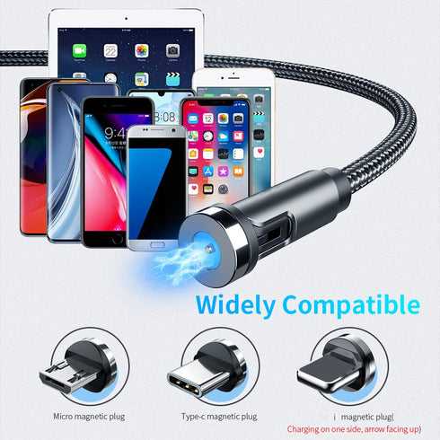 Bojianxin 3 in 1 Magnetic Charging Cable - 540 Rotation, 7-Pack (1.6ft/3.3ft/6.6ft/10ft) for Micro USB & Type C