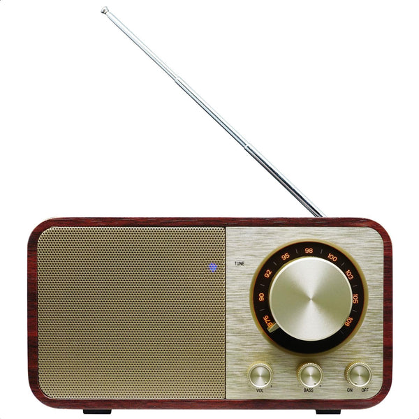 FM Radio with Bluetooth, Vintage Bluetooth Speaker with SD/USB Music Player, Wireless Streaming, Up to 10 Hours Playback