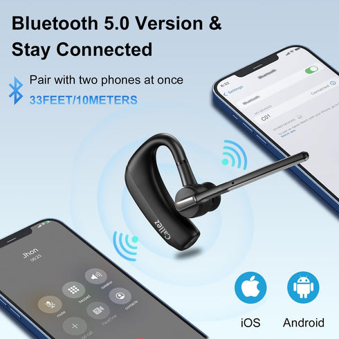 Callez Bluetooth Headset V5.0, CVC8.0 Dual Mic Noise Cancelling Wireless Earpiece for iPhone Android Cell Phone Trucker
