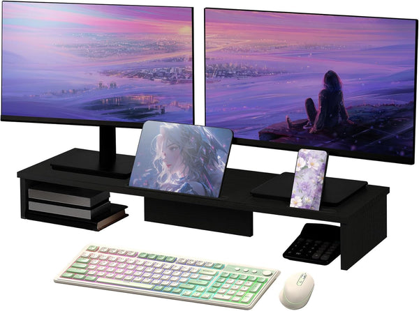 Dual Monitor Stand Riser with Phone Tablet Holder, 35.8in Large Monitor Stand
