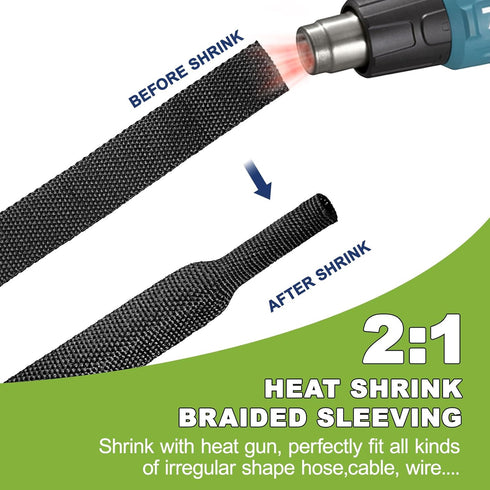 Tsmhisd 2:1Heat (3/8"-25ft) Shrink Wire Loom Braided Cable Sleeves,Heat Resistant Fabric Woven Shrink Tubing Wiring