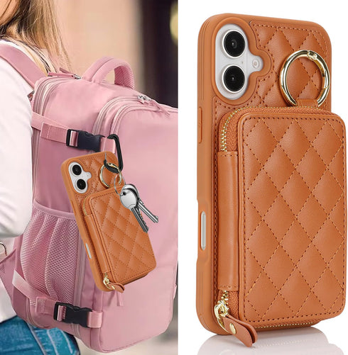 Hamany 17 17 5G 6.3 Inch-Brown for iPhone Case Wallet with Card Holder,for iPhone Phone case Wallet with Zipper