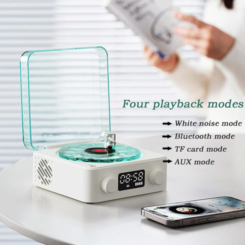 The Waves Vinyl Player, Bluetooth Speaker, 2024 New Portable Vintage Speaker with Adjustable Light and Time