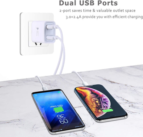 QC 3.0 Wall Charger, Pofesun 4Pack Quick Charge 3.0 Fast Charging Block Adapter, Dual Port USB Plug for iPhone 15 14 13