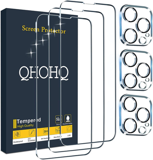 QHOHQ 3 Pack Screen Protector for iPhone 13 Pro Max 6.7" - Ultra HD, 9H Hardness, Scratch Resistant, Easy Install, Case