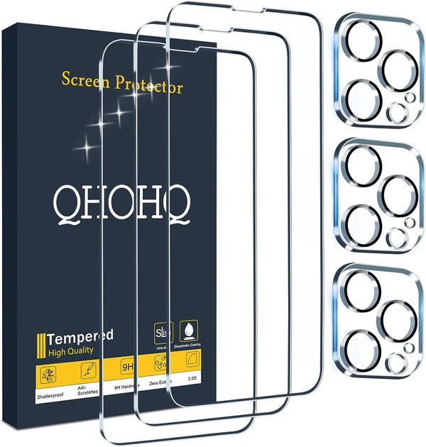 QHOHQ 3 Pack Screen Protector for iPhone 13 Pro Max 6.7" - Ultra HD, 9H Hardness, Scratch Resistant, Easy Install, Case