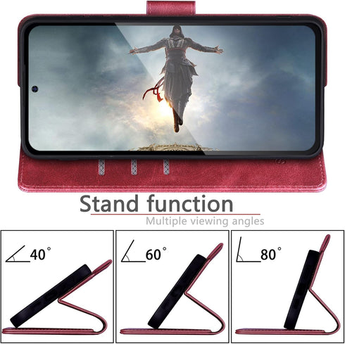 SUANPOT Leather Wallet Case for Samsung Galaxy S22, RFID Blocking Flip Folio Book, Shockproof Cover for Men Women (Red)