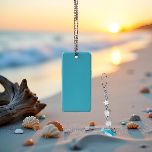 Dwuww Light Blue Ocean Shell Phone Chain Strap Fish Charm Star Beaded Keychain Phone Lanyard Acrylic Keyring Bag