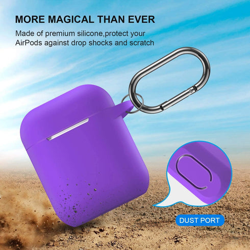 ATUAT AirPods Case Cover, Full Protective Silicone Skin Dust-Proof for Apple AirPods 1st 2nd Gen, Keychain, Purple
