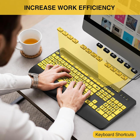 SABLUTE Large Print Keyboard Wired Computer Keyboards with Wrist Rest, Big Letters Easy to Read for Windows