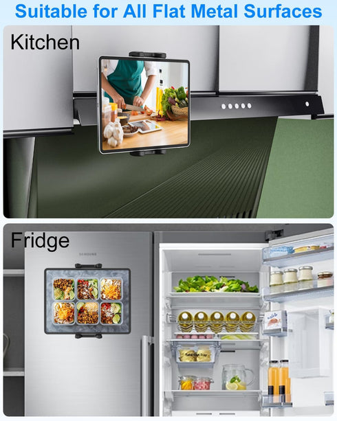 Magnetic Tablet Holder, iPad Magnetic Mount for Fridges, Metal Rack, Compatible with 4.7-12.9" Phones and Tablets