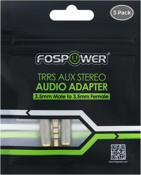 FosPower 3.5mm Male to Female Auxiliary Stereo Audio Headphone Jack AUX Adapter [4-Conductor TRRS | 24K Gold Plated