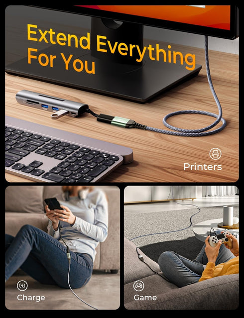 AINOPE 10FT USB 3.0 Extension Cable, Male to Female, High Data Transfer for Webcam, Keyboard, Flash Drive, Printer.