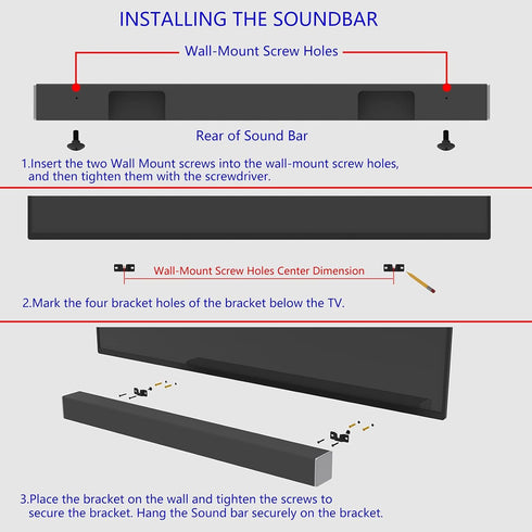 Sound Bar Mounting Bracket, Wall Mount Brackets for Vizio Soundbar, Fits Most Sound Bars, Hardware Kit Included