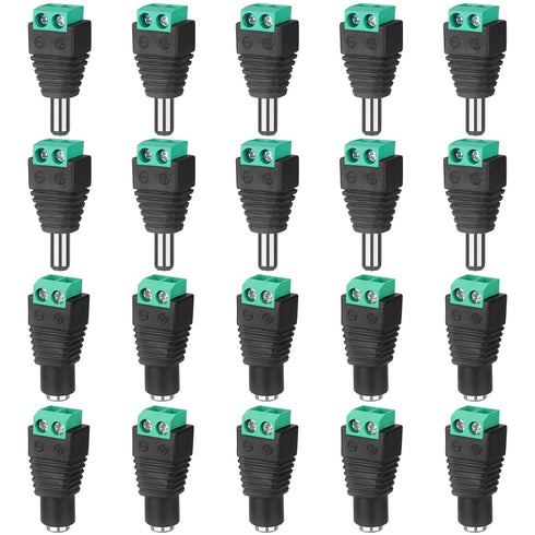 12V DC Adapter Plug 5.5mm x 2.1mm, 10 Pair (10 x Male + 10 x Female) DC Power Connector for LED Strip CCTV Security Camera Cable End Plugs (Male & Female)